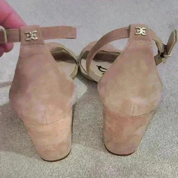 Sam Edelman Women Open Toe Block Heels Ankle Buckle Suede Sandals Beige … - Picture 3 of 9